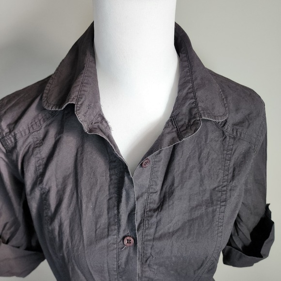 Boxfresh Shirt Dress Womens Medium Utility Gray Roll Tab Sleeve Cargo Pockets - Picture 7 of 16